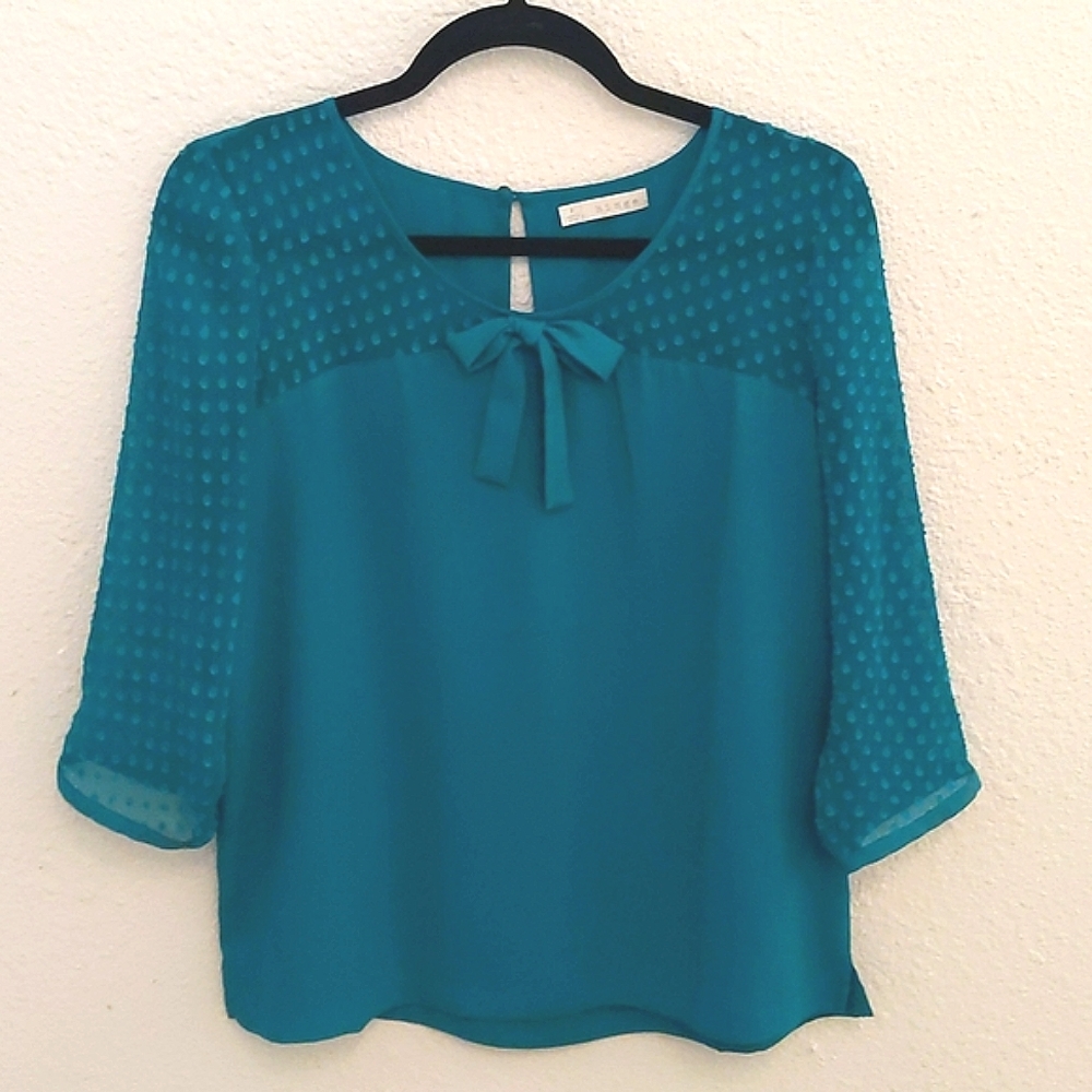 Women's Teal Hinge Swiss Dot Blouse